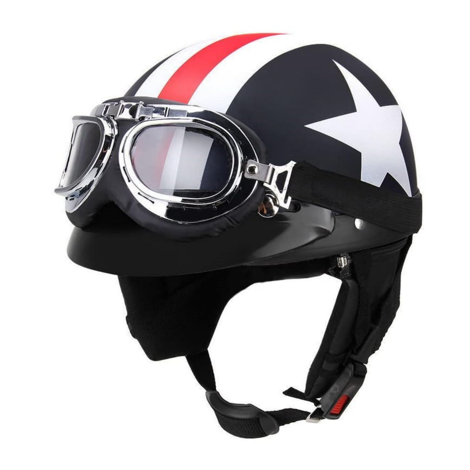 Sponsored Ad – SKEIDO Half Open Face Vintage motorcycle helmet half helmet Retro moto casco capacete motociclistas capacete with Goggles