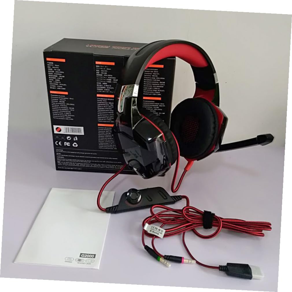 Gadpiparty Cuffie da Gioco con Luce LED Bassi Profondi Stereo Suono Surround Microfono Cuffie Over-ear per Computer e PC Rosse Driver Magnetico al Neodimio da Isolamento dal Rumore