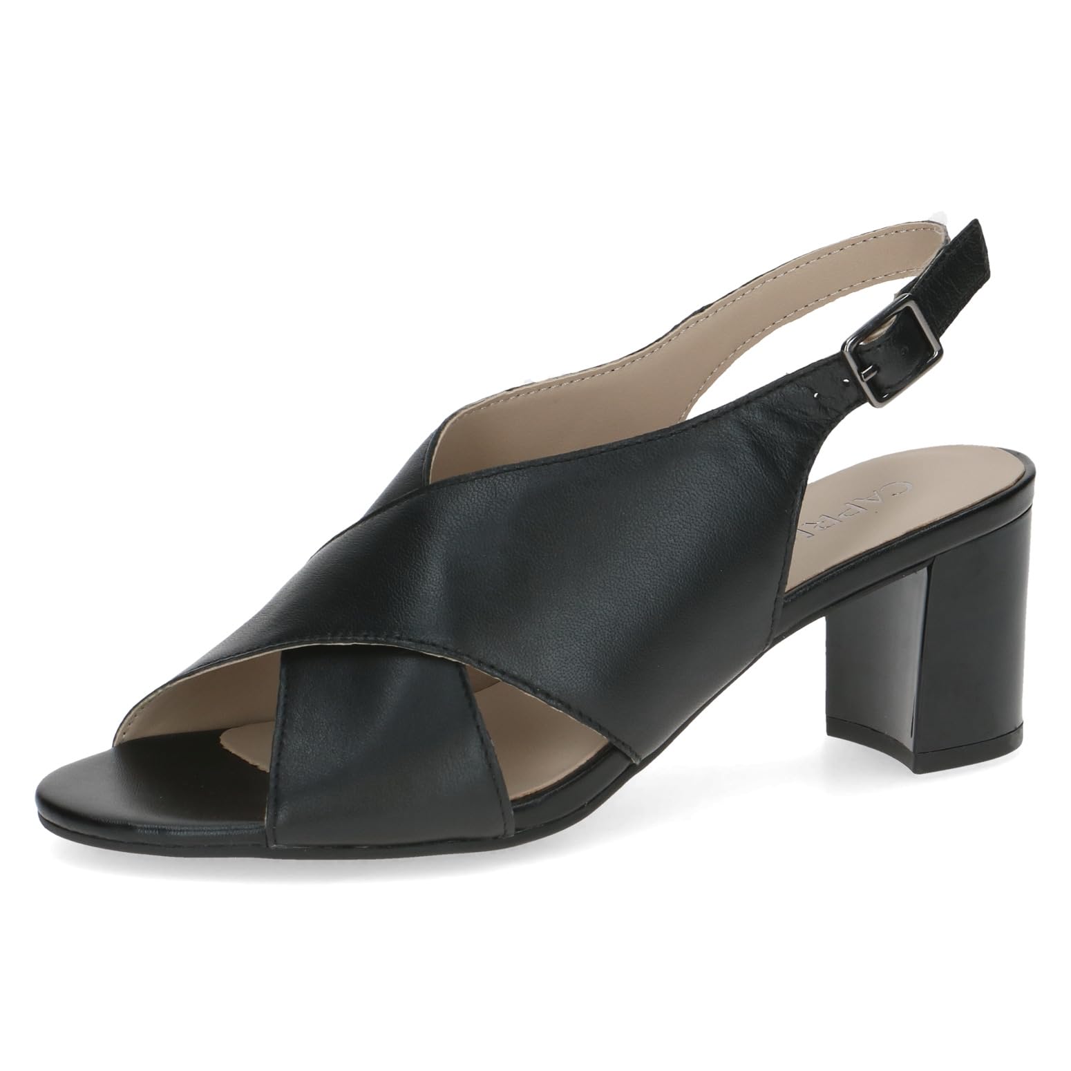 Caprice women's heeled sandal in leather, Black (BLACK NAPPA), 6.5 UK