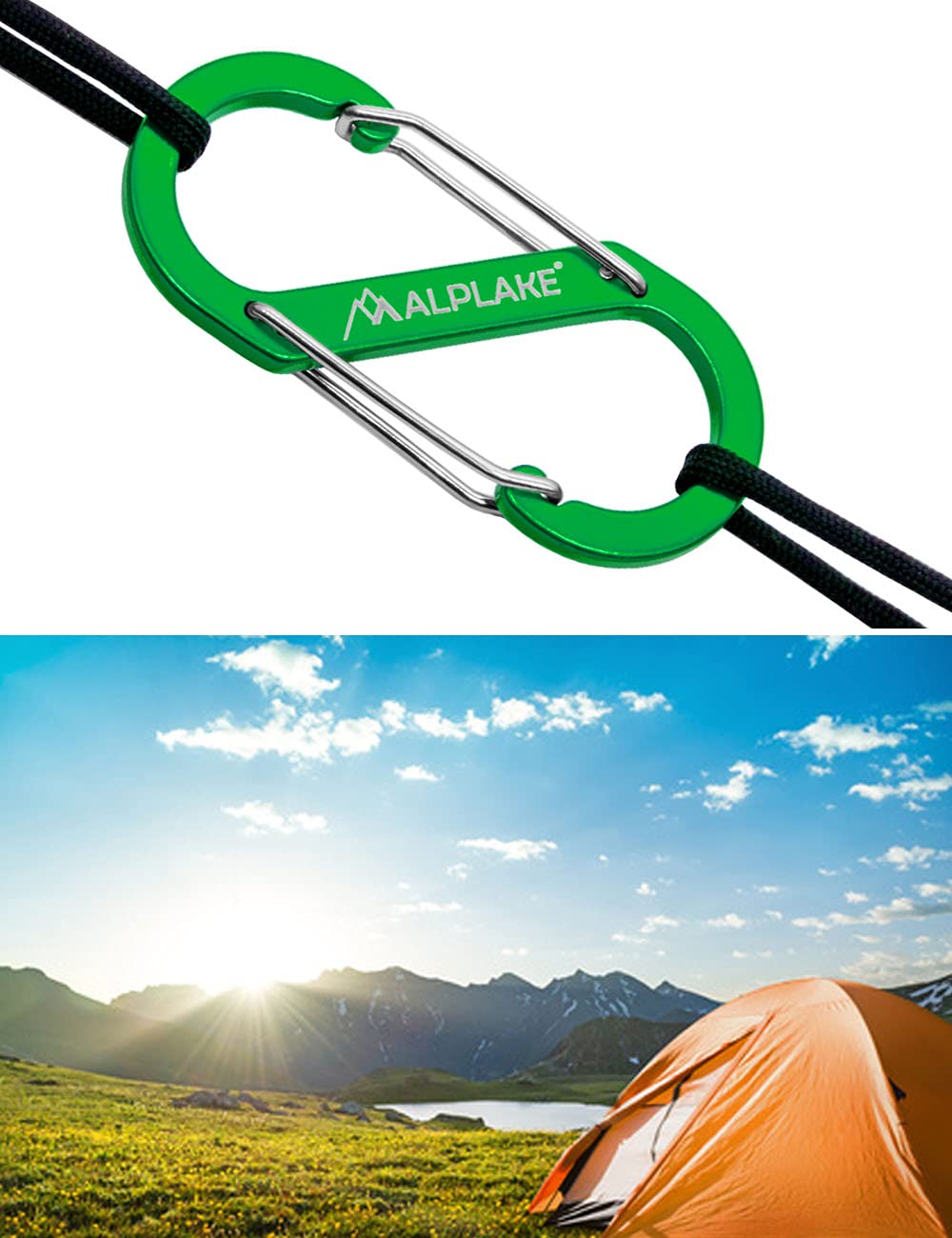 4 moschettoni in materiale a forma di S, 88 x 40 mm, colore: verde