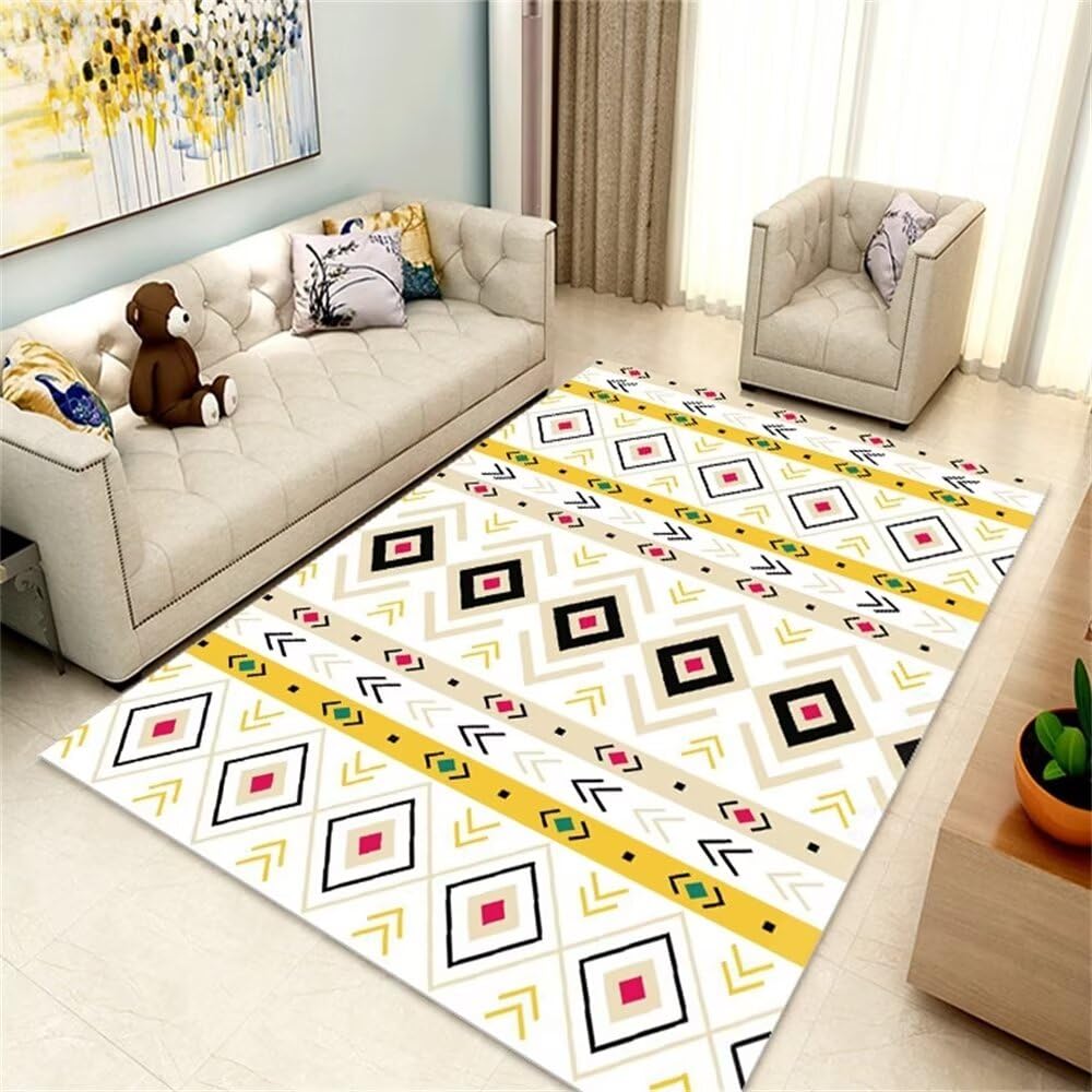 Tapis lavable jaune résistant aux taches pour salon et chambre de fille