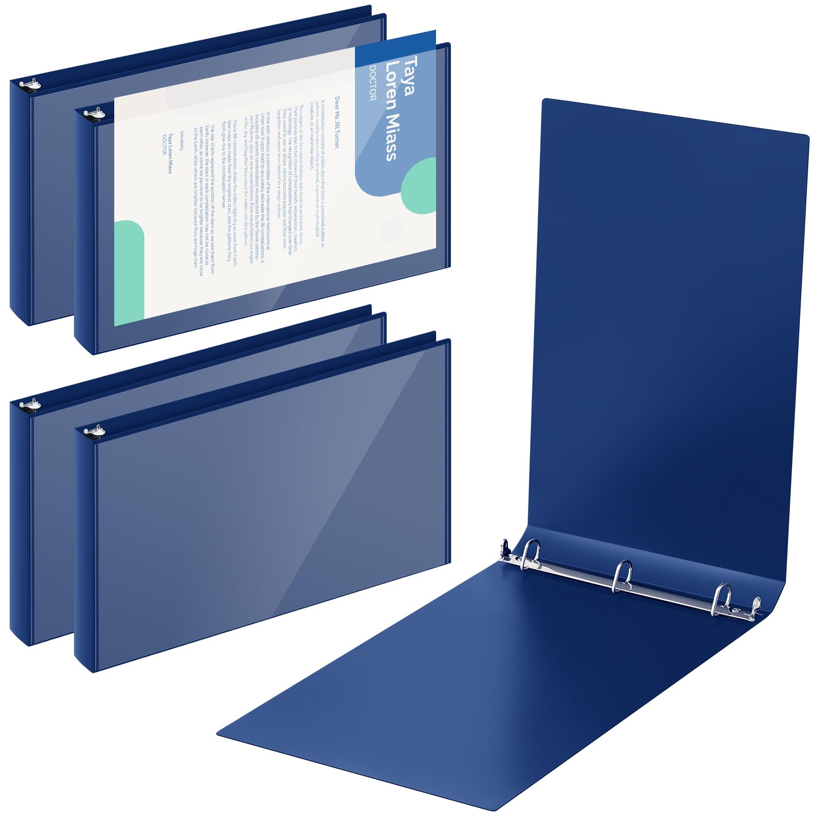 4 raccoglitori ad anelli a D resistenti, con tasca di copertura, 28 x 43 cm, 3 anelli, per progetti artistici, ufficio, casa, luoghi di lavoro (blu)