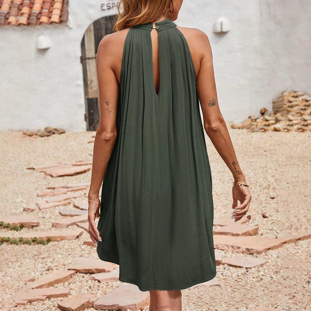Vestido Elegante Mujer Vestido Sin Mangas Vestido Corta Casual Gasa Top Cuello Redondo Blusa Informal Casual Dress