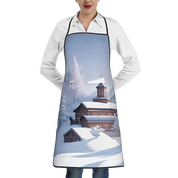 MYGANN Winter Landscape Unisex Waterproof Stain Resistant Apron With Pockets For Kitchen Restaurant Hotel Barbecue, White, One Size