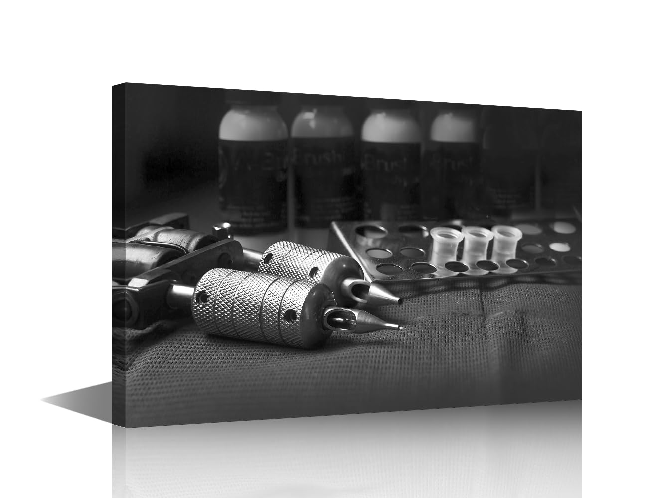 Wall Pictures for Living Room Tattoo Studio Wall Paintings Black and White Wall Art 1 Panel Machine Tattoo Poster Printed on Canvas Modern Artwork for Home Walls Framed Ready to Hang (12''Wx 18''H)