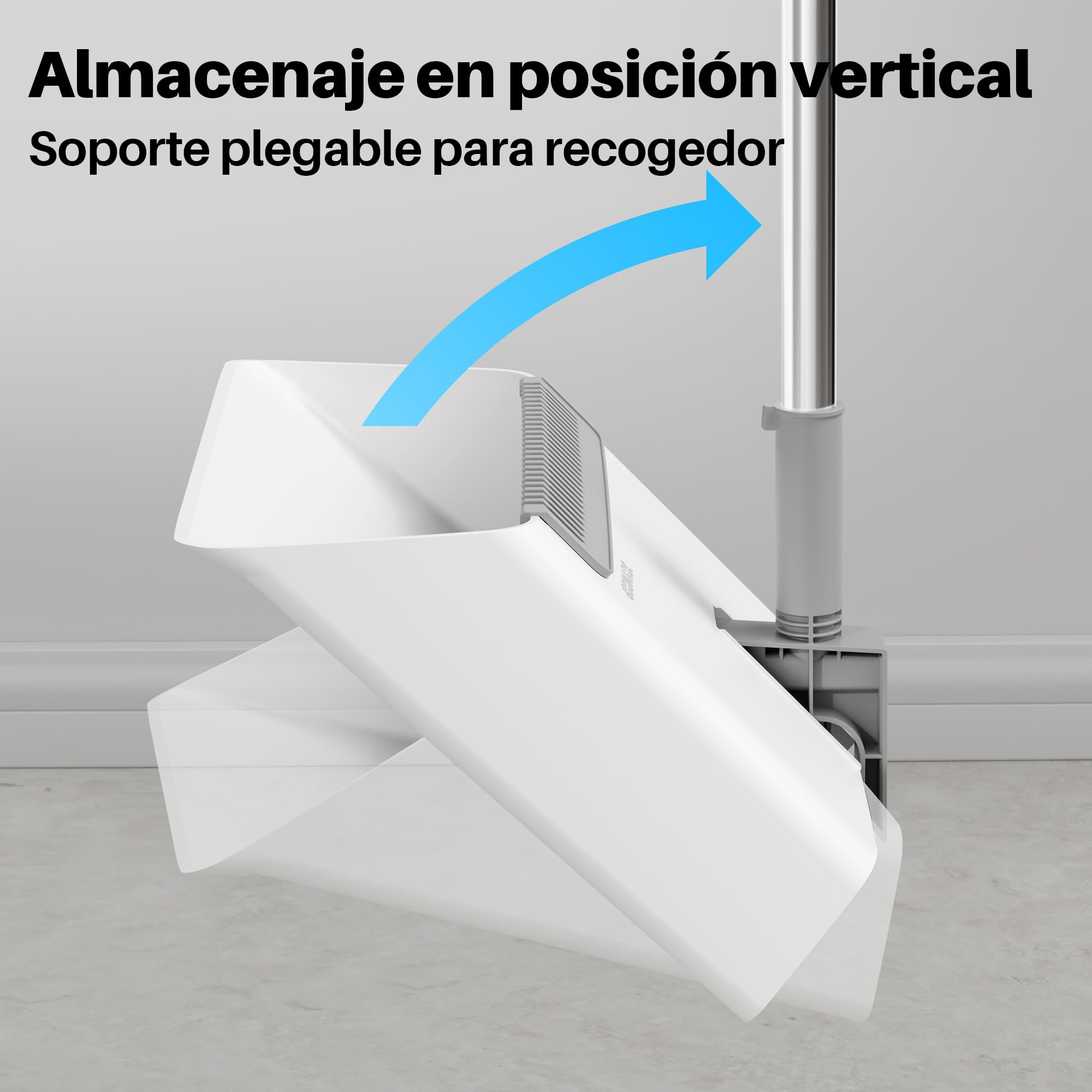 JOYMOOP Set Escoba y recogedor, recogedor y Cepillo con Mango Largo, Escoba sin Necesidad de agacharse para Uso Interior y Exterior, Blanco y Gris