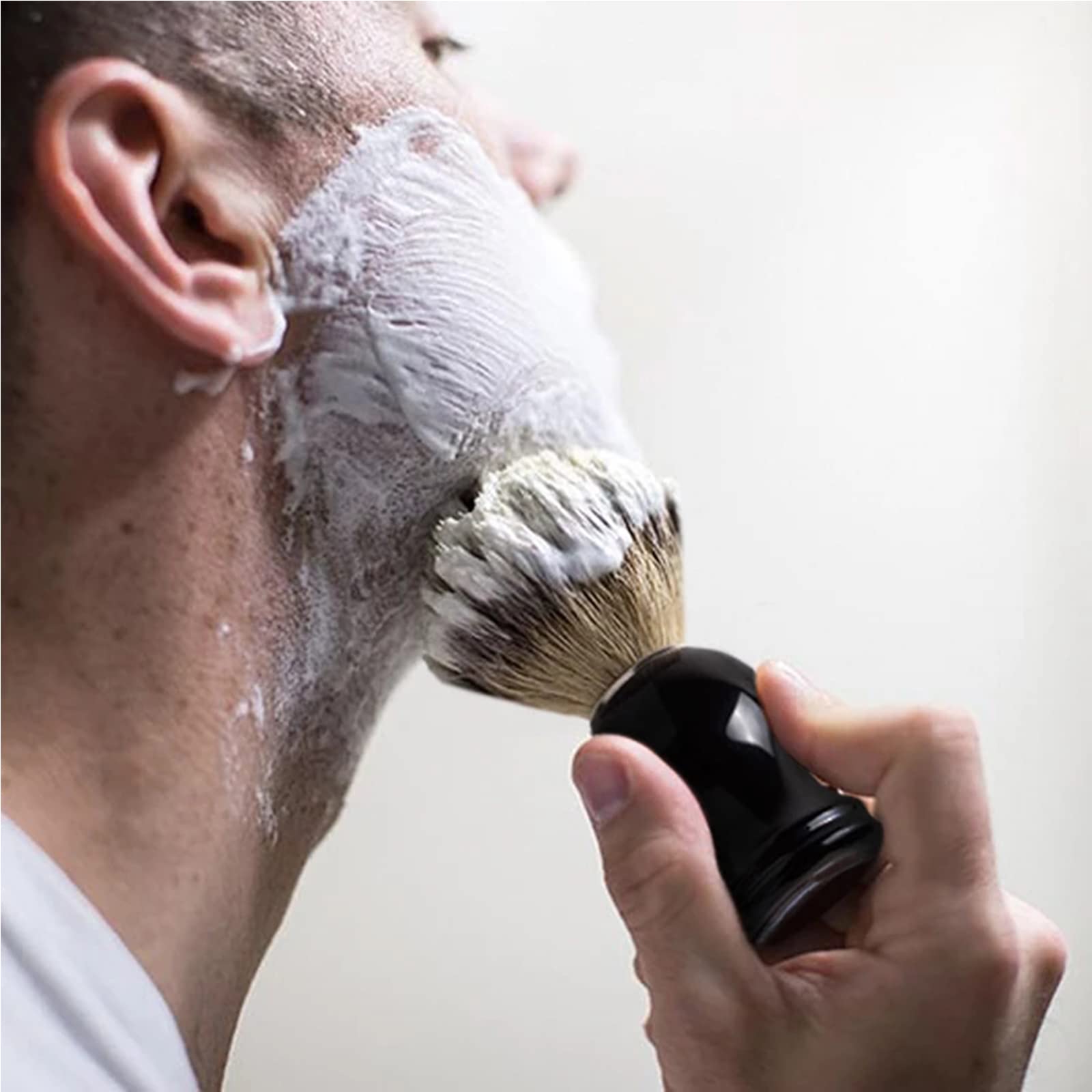 Pennello da Barba in Tasso,Pennello da Barba Professionale in pelo con vere setole di tasso per Sapone Schiuma Crema da Barba,Pennello da Barba per uomo Barbiere Parrucchiere/Salone