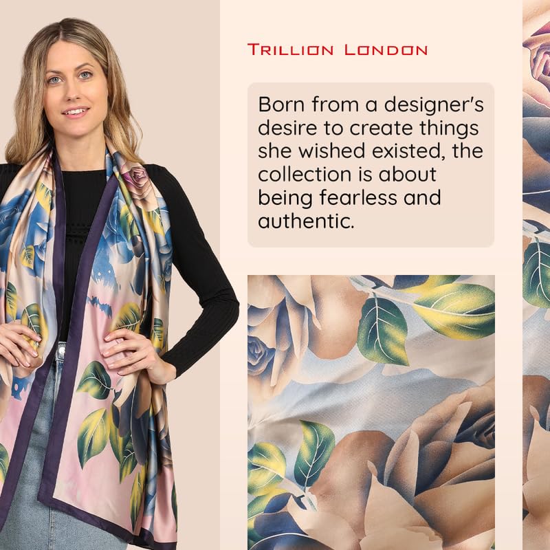 Image of Trillion London Spring Collection | Designer Silk Scarf For Women UK | Lightweight Neck Scarves | Shawl Wraps | Suitable for Daily Life | Smooth & Soft Finish | Gift for Women | Size-180cm x 90cm