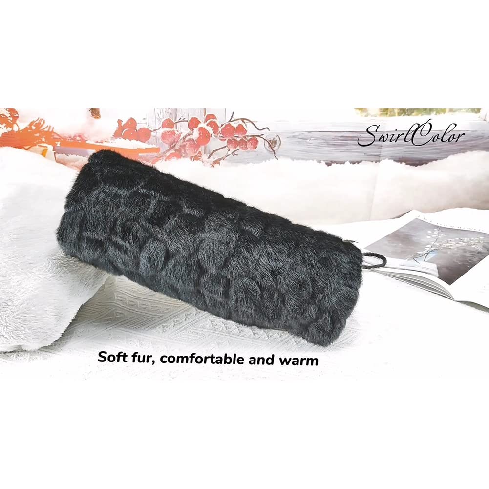 Manicotto Scaldamani, Pelliccia Sintetica Mano Muff of Strap Tasca Comodo Scaldamani Nero per Donna Uomo Bambini 1 pz, con Gancio Trasparente 1 pz