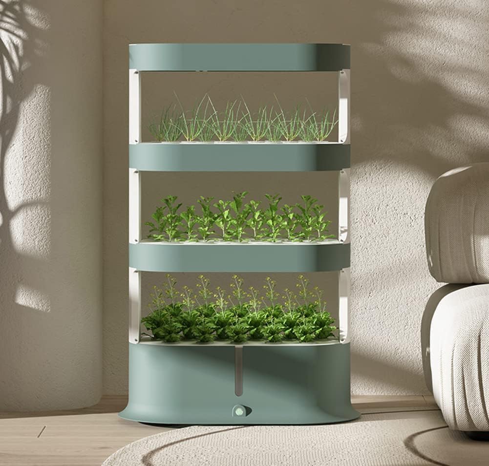 4 Layers Hydroponics Growing System with LED Grow Light Hydroponic Tower Indoor Green Color Hydroponic Tower for Plants Herbs Vegetables Shortage Alarm Automatic Timer Pump System 16L