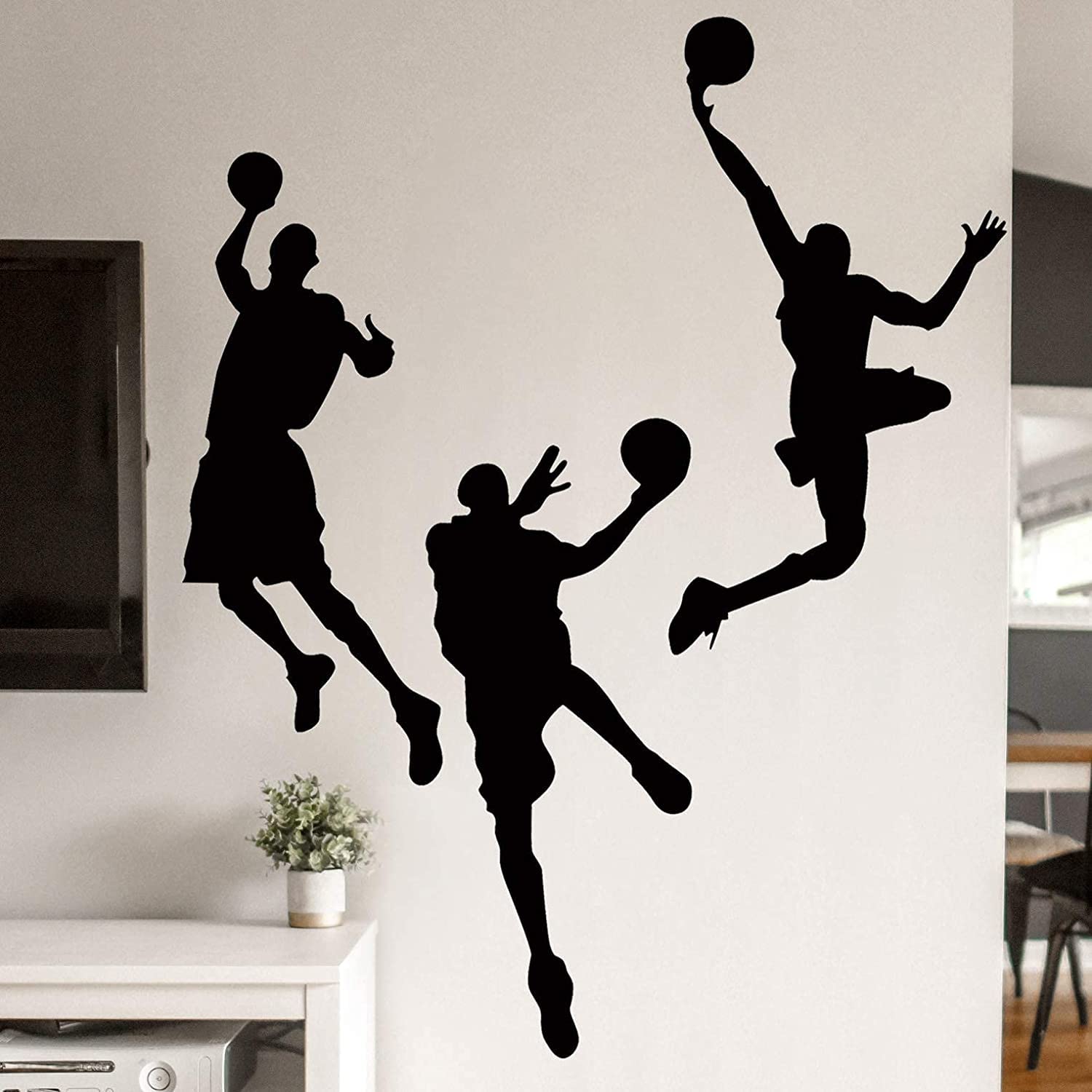 DNVEN Czarne 53 incehs x 81 cm winyl koszykówka 3 koszykarze slam Dunk sylwetka naklejki ścienne naklejki do pokoju chłopca
