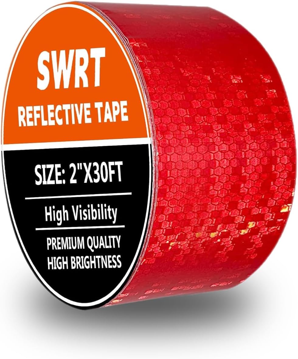 SWRT Reflective Tape 2 Inch x 30 Feet DOT-C2 Shining Star Fade Resistant Red Reflective Tape Outdoor Waterproof Strong Adhesive Safety Warning Tape Reflector Conspicuity Tape for Trailer Trucks Bike