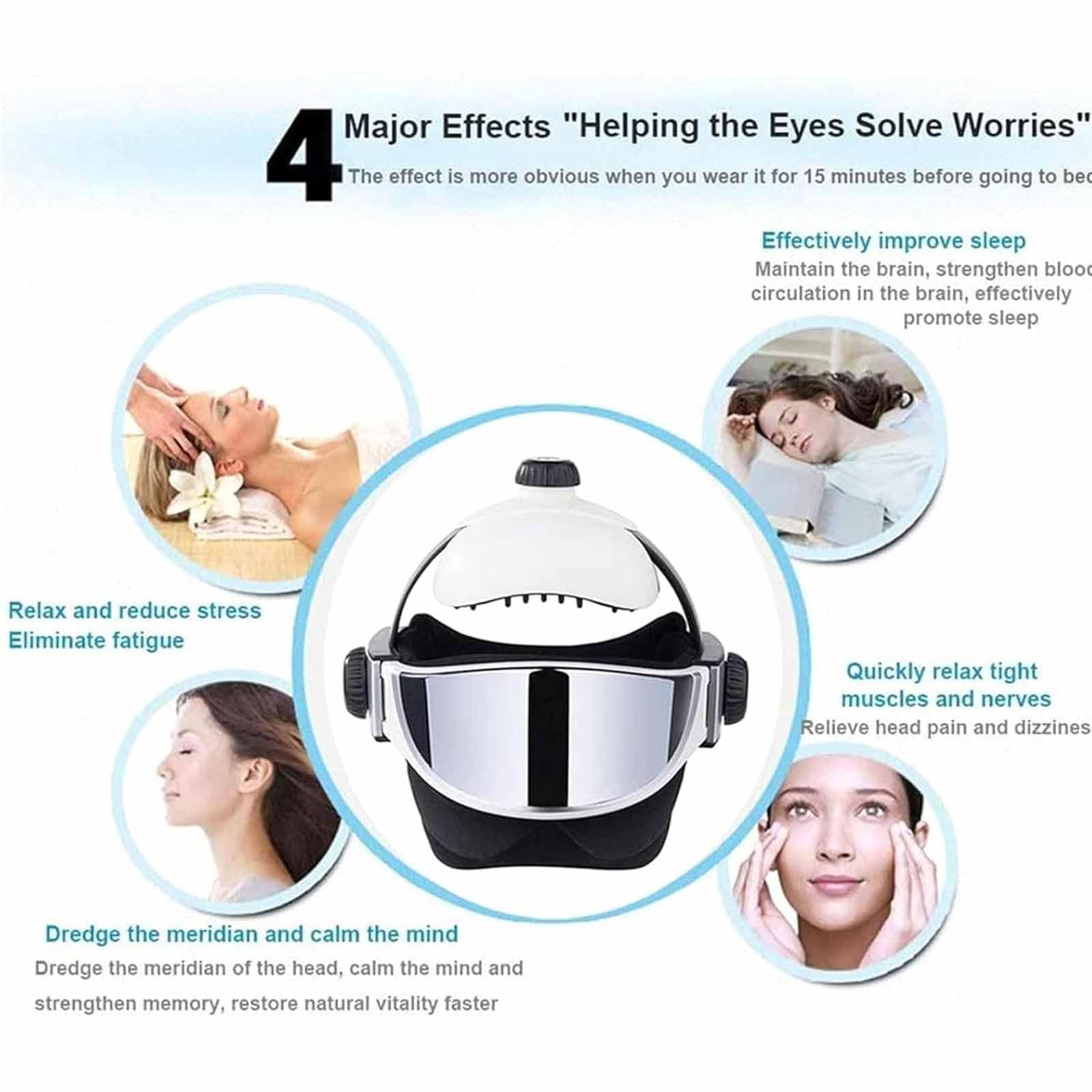 ERICAT Kopf-Top-Akupunktur Und Luftdruckmassage, Elektrischer Kopfmassagehelm Mit Luftkompression, Wärme & Vibration Und Musikplayer, Tiefenentspannung Und Punktmassage, Gegen Kopfschmerzen