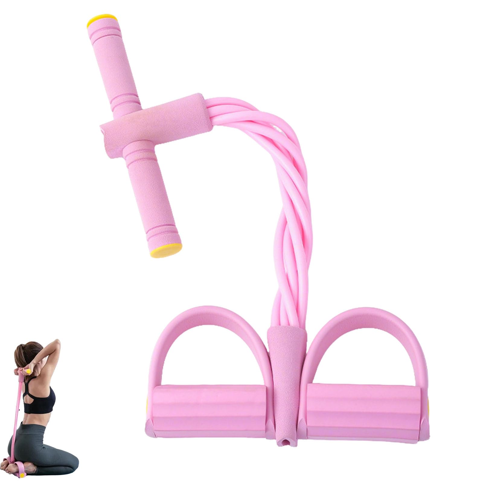 Foot Anchor & Ab Roller with Resistance Bands, Foot Resistance Bands, Pedal Resistance Band, 6 Tube Pedal Ankle Puller, Sit up Rope for Women (Pink)