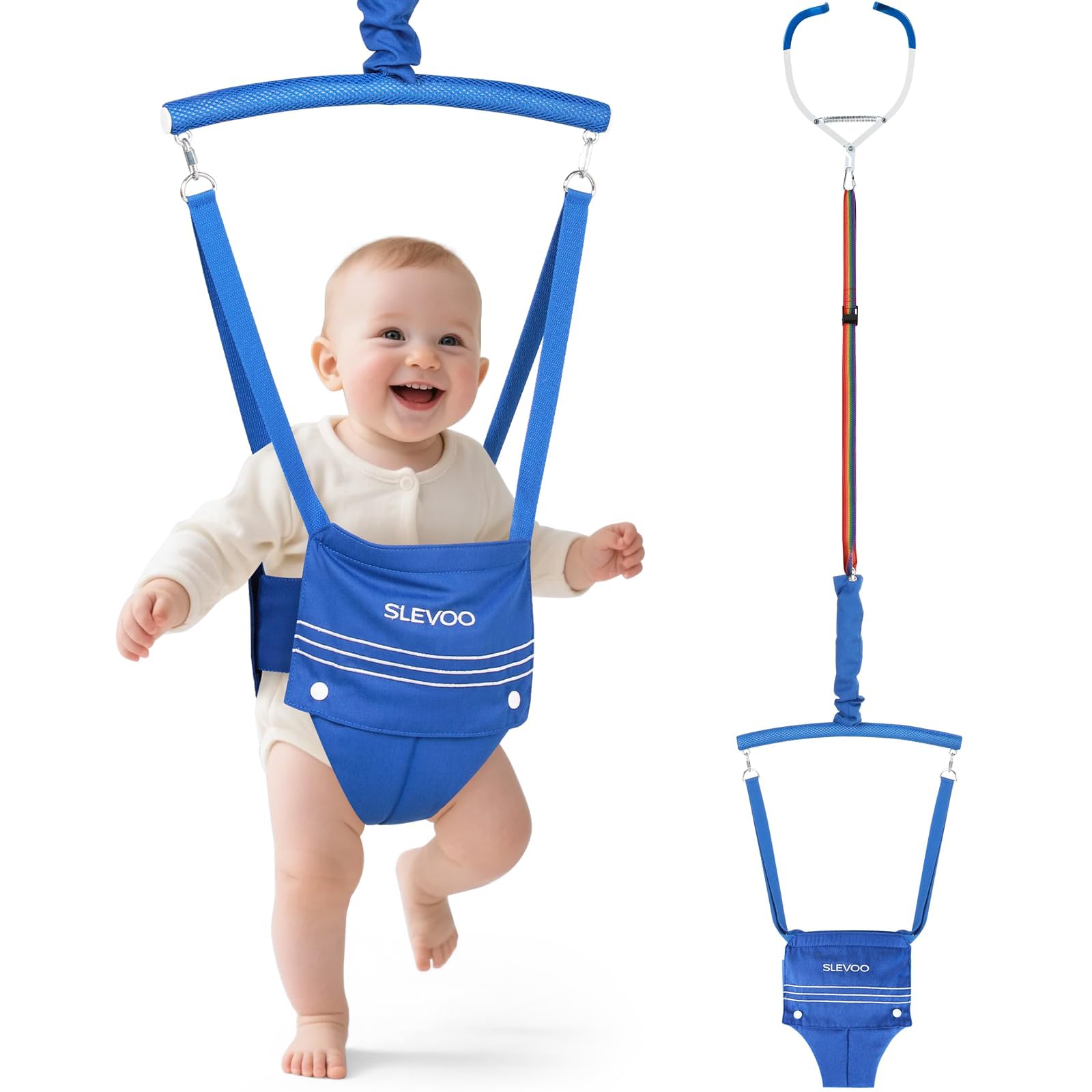 Slevoo Baby Jumper, BabyTürhopser für Babys von 6–24 Monaten, Baby-Türwippe mit einfach zu verwendender Klemme und verstellbarem Gurt, Tragfähigkeit 18 kg, Blau