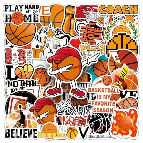 50Pcs Basketball Stickers Waterproof Vinyl Sports Stickers for Kids Teens Adults Cool Basketball Decals for Water Bottles Laptops Skateboards Basketball Lover Gifts for Fans and Players