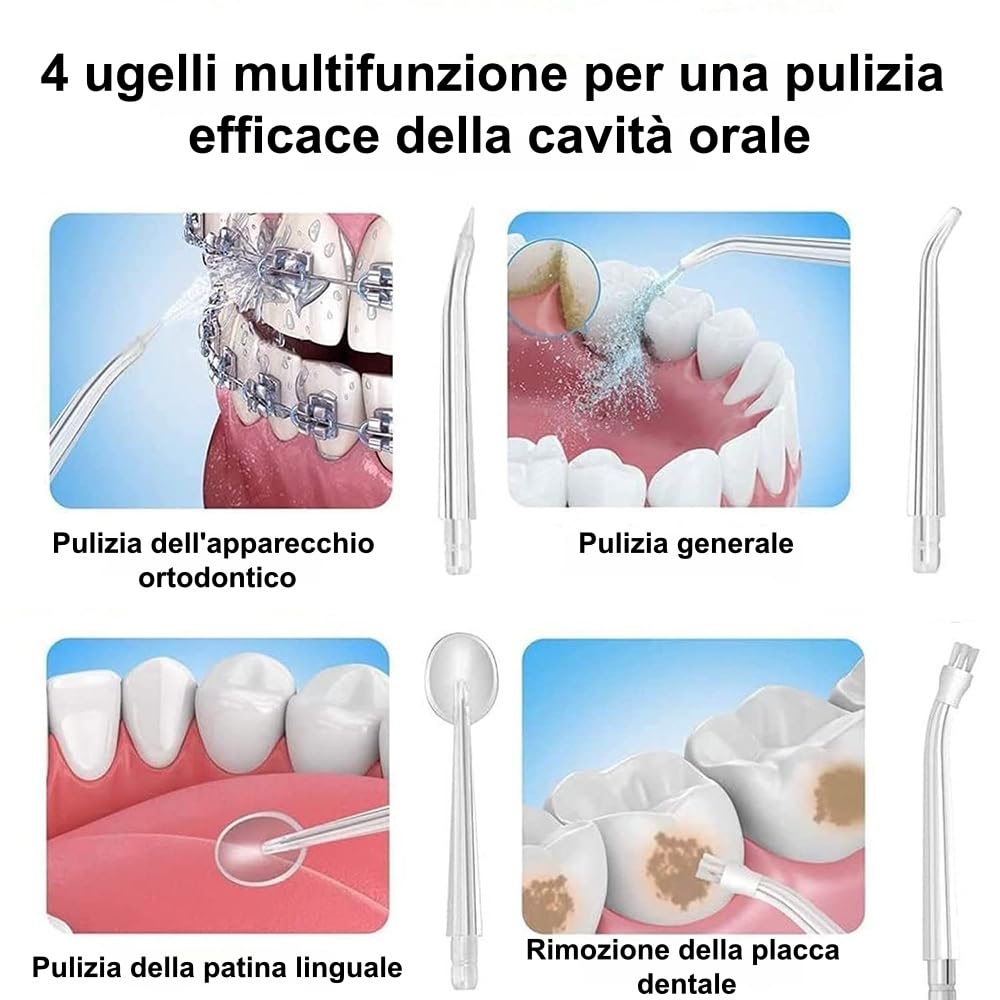 OraSmile Idropulsore Dentale Portatile Elettrico - 3 Modalità, per Uso Domestico e Viaggi