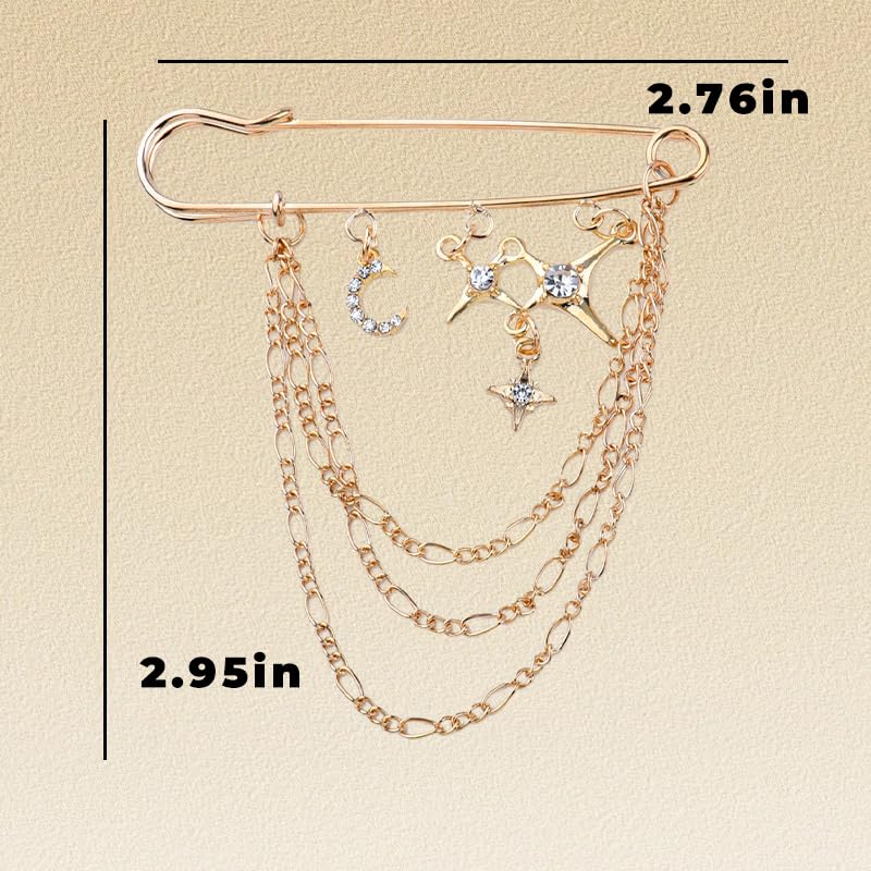 Image of Y2k Chain Brooch Pins for Women Silver Gold Tassel Pin for Coat Collar Brooch Pin Y2k Punk Shoes Clothing Accessories
