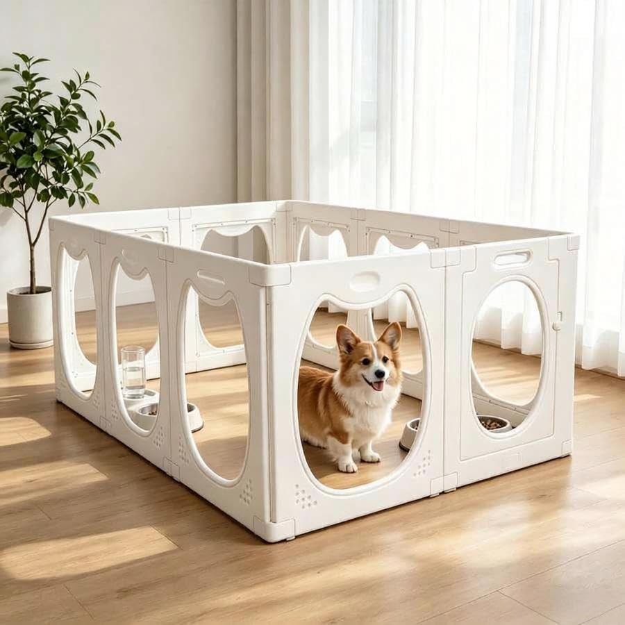 Transparent Acrylic Puppy Playpen with Door, 9+1 Indoor Dog Enclosure 50 × 60 cm, Pet Playpen, Non-Slip Suction Cup, for Small and Medium Dogs, Puppies and Cats