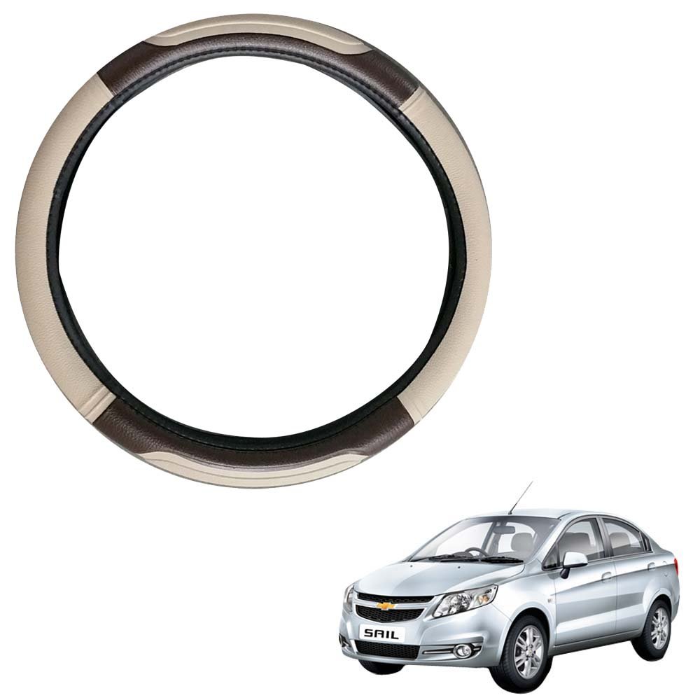 Vheelocityin Coffee and Beige Car Steering Cover for Chevrolet Sail/Chevrolet Sail Steering Wheel Cover