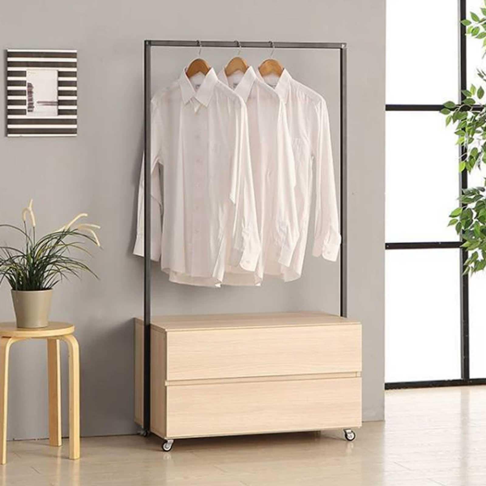 Kiboncy D Freestanding Clothing Rack With 2/3/4/5 Rawers, Soli Woo Garment Rack, Hall Tree For Bedroom, Entryway, Closet(,0.6M(2Drawers))