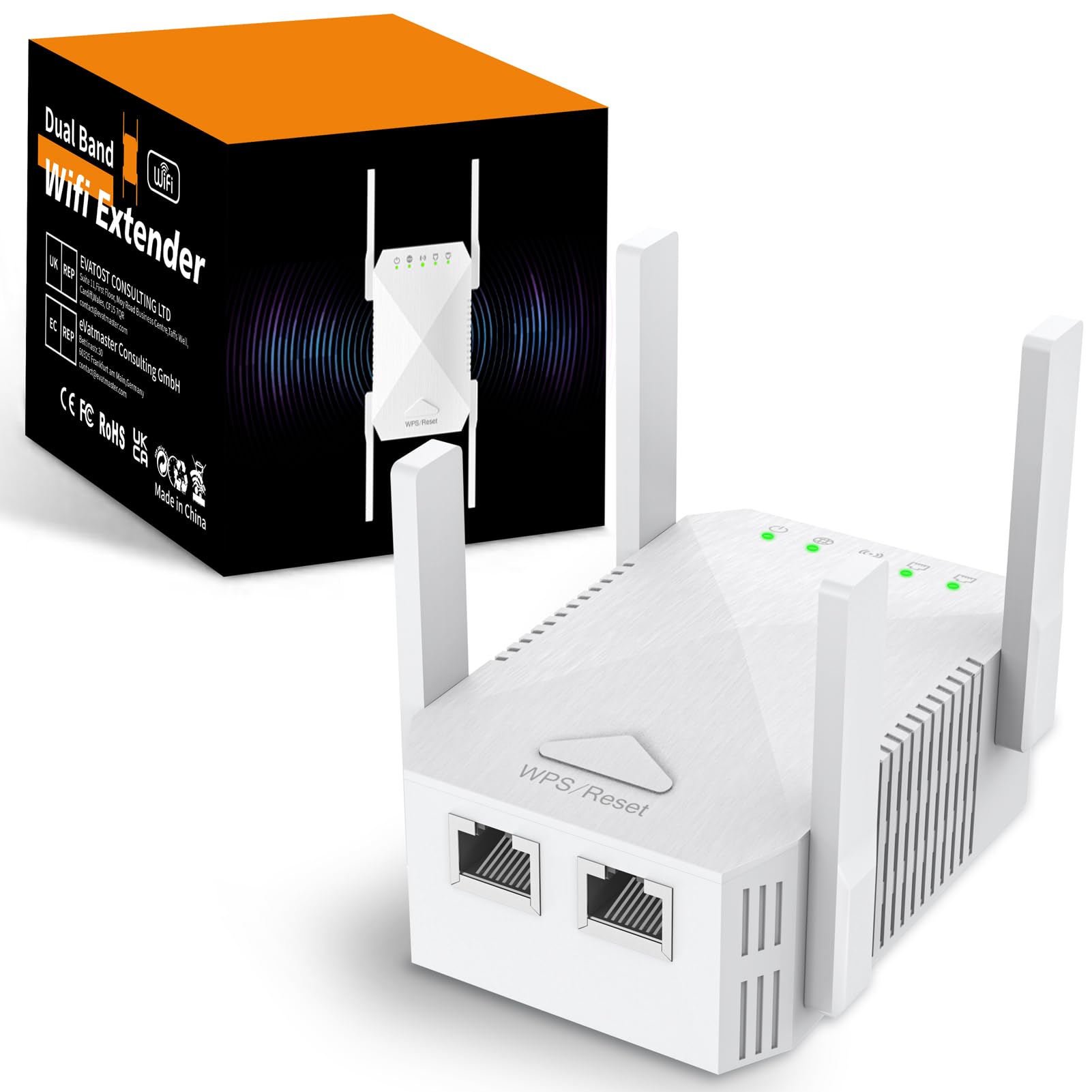 Répéteur WiFi 6 Antennes Puissant 300 Mbps – Extendeur Signal WiFi 1100 M², Mode AP/Répéteur/Routeur, 2 Ports LAN