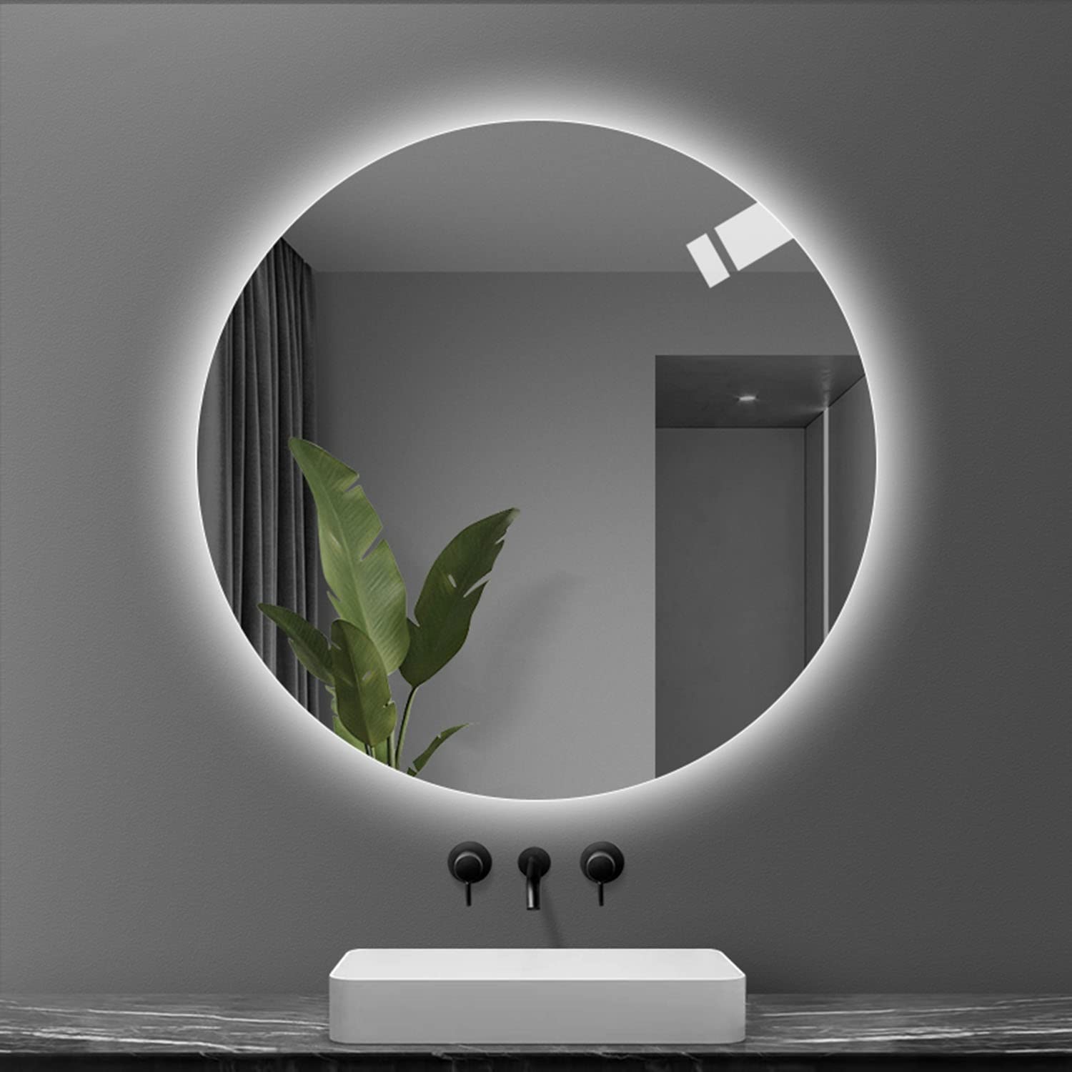 Lustro łazienkowe LED, okrągłe, 60 cm, 50 cm, 40 cm, 80 cm, przeciwmgielne, 3000 K-6400 K, ściemniane, montowane na ścianie, z 3 opcjami kolorystycznymi, jasna podświetlana konstrukcja