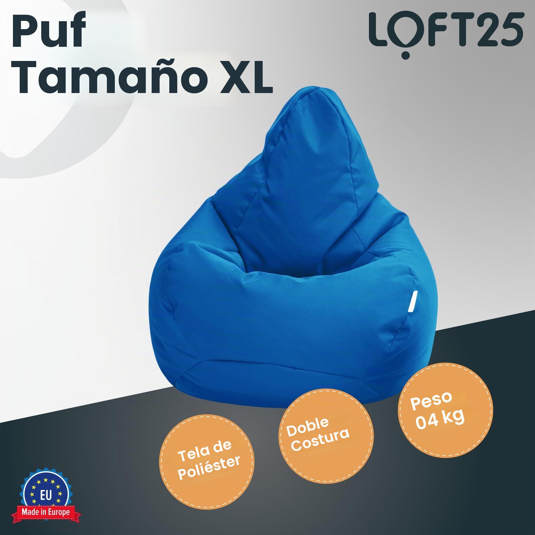 Loft 25 Puff Pera Gamer | Silla Puff Pera para Exteriores Interiores Sala | Resistente Al Agua | Limpieza Fácil | Diseño Ergonómico para Soporte del Cuerpo | Durable Y Cómoda (Marroquí Azul, Puff)