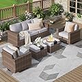 MIXPATIO 5 Pieces Patio Furniture Set, Outdoor Wicker Rattan Sofa Couch with 5.5" Thick Comfy Cushions, Swivel Rocker Chairs and Ottomans, High Back Conversation Set Garden Backyard, Grey