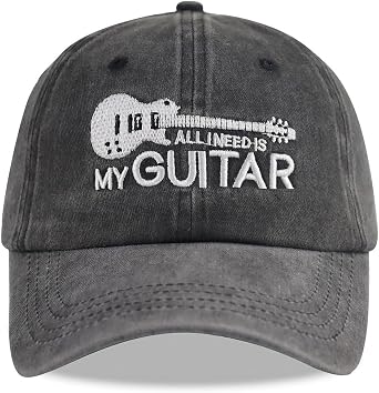 Unisex Guitar Accessories, Guitar Gifts for Men and Women Unique Denim Baseball Hat, Music Hat Guitar Gear Vintage Adjustable Cotton Dad Baseball Caps for Musicians Guitar Lovers