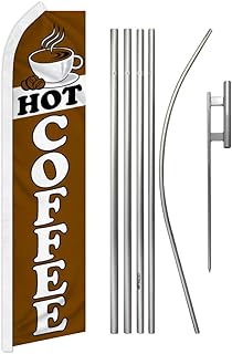 Hot Coffee Swooper Feather Advertising Flag & Pole Kit - Perfect for Coffee Shops, Trucks, Events