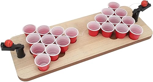 Miniatura 7 de Fockety Tapete de mesa de Beer Pong, juegos de mesa para adultos, tablero de mesa de Beer Pong con tablero de madera y 20 tazas y 2 accesorios