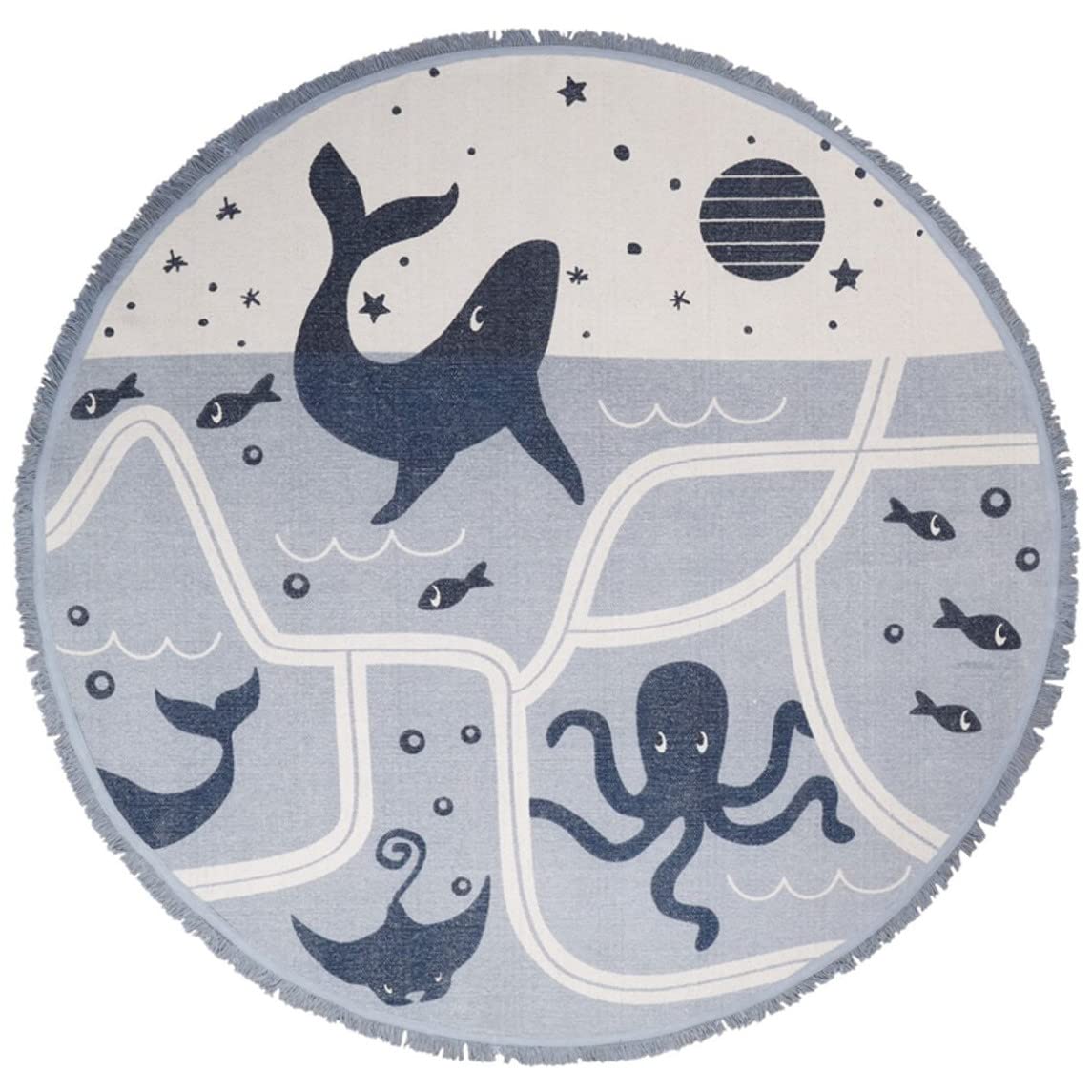 Tapis enfant coton lavé bleu marine Nattiot rond 120 cm chambre bébé
