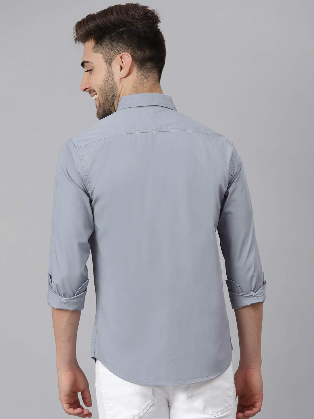 Dennis Lingo Men's Solid Sea Blue Slim Fit Cotton Casual Shirt (C301_D-Blue_S) 3