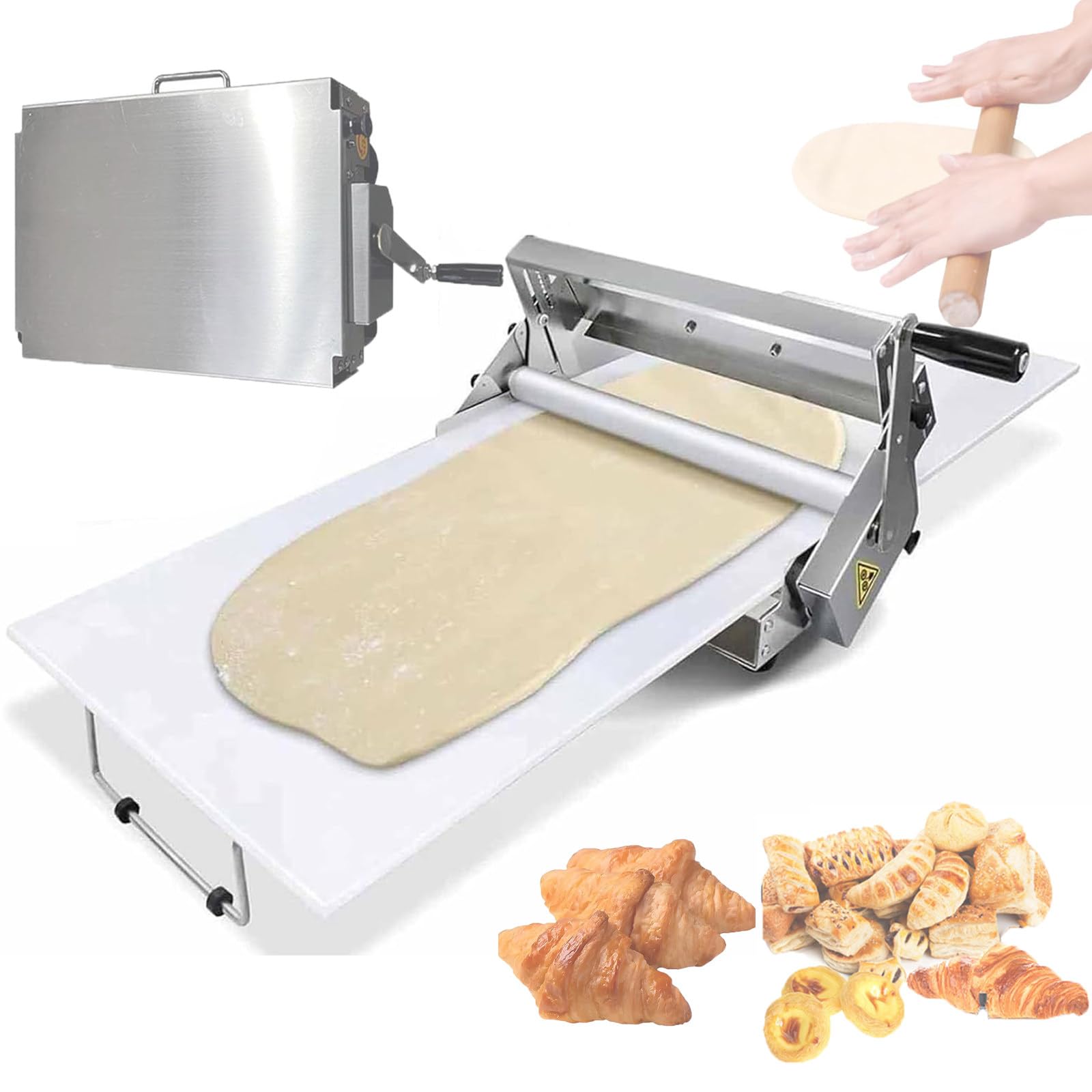 Espátula manual plegable de acero inoxidable para masa, con grosor ajustable de 0 a 17,5 mm y de 0 a 27 mm, ideal para croissants, hojaldre y fondant.