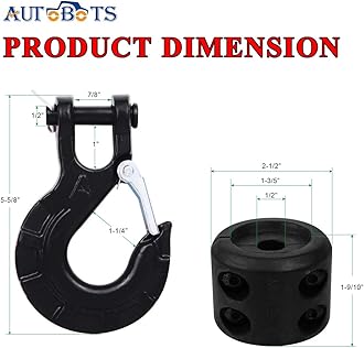 AUTOBOTS Upgrade Heavy Duty Winch Hook Forged Steel 3/8" Grade 70 Safety Latch Winch Cable Hook Stopper & Clevis Slip Winch Hook Sets, Max 35,000 lbs,Black