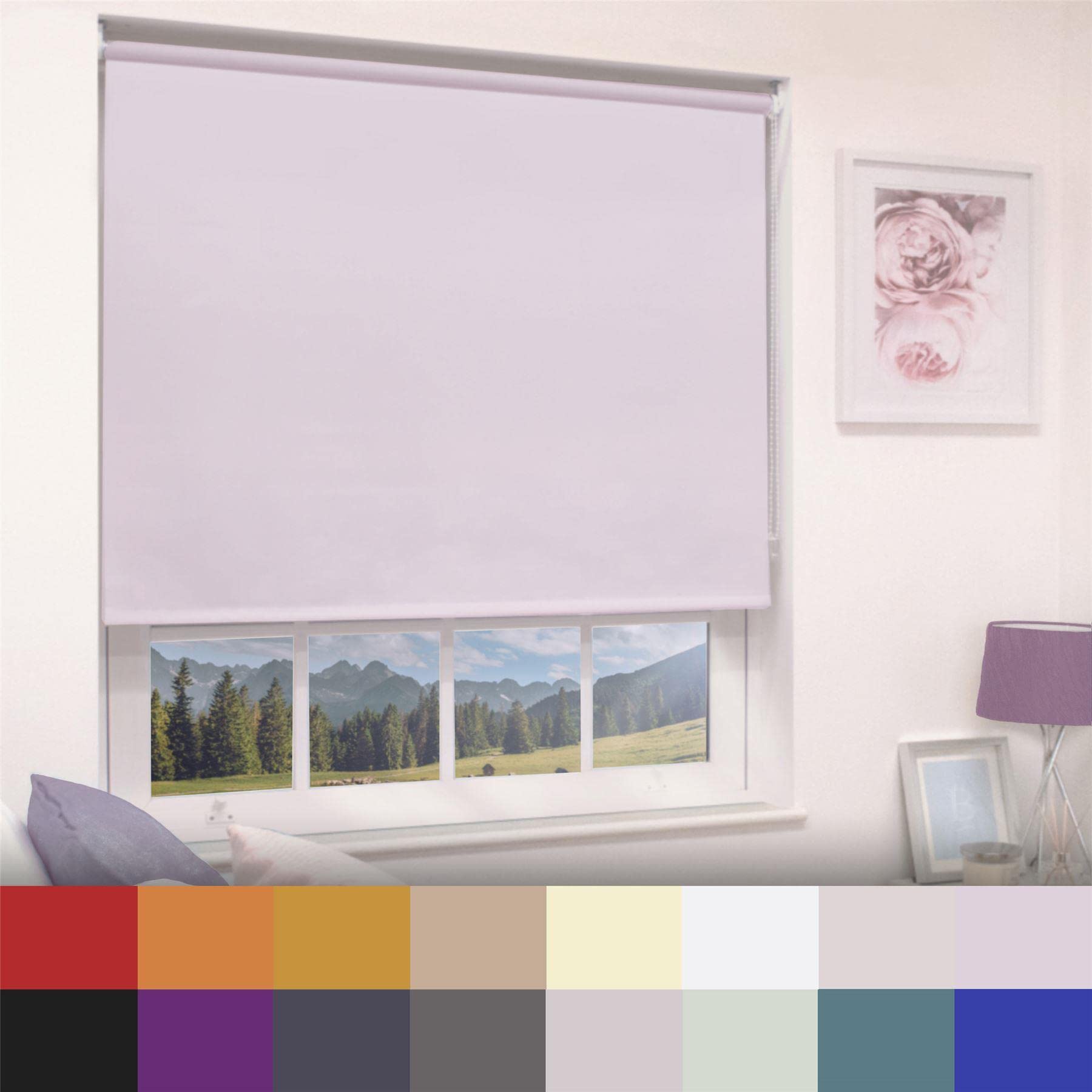 Straight Edge Dim-Out Roller Blind - Easy Fit Home Office - 60cm Width x 160cm Width Drop - Lemon
