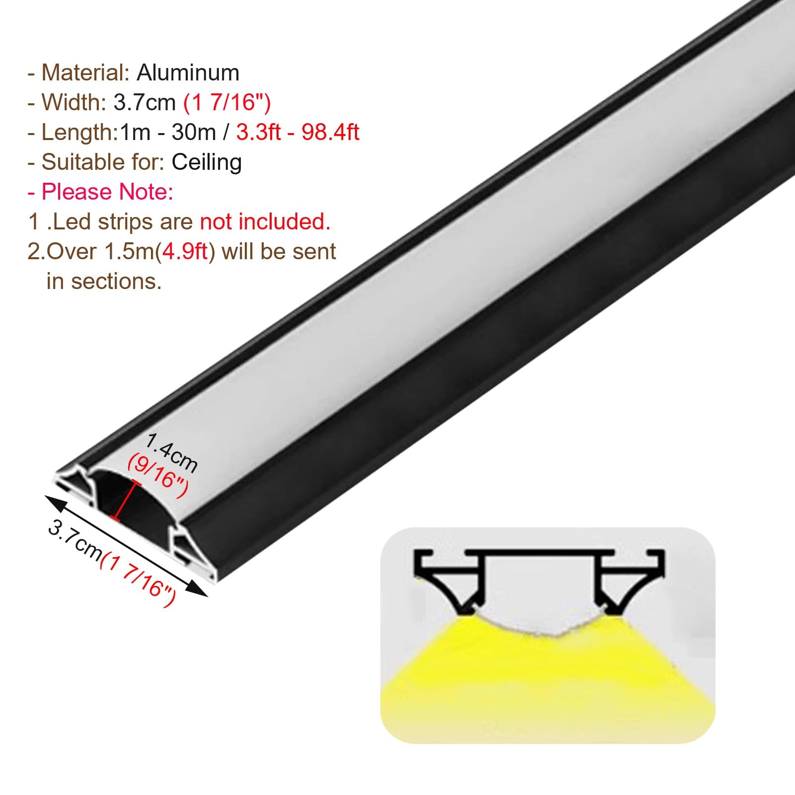 Profili per Strisce Led Canale Battiscopa Nero a Led Illuminazione Modanatura Corona, Illuminazione Indiretta a Led in Stile Orientale Binario in Alluminio, Binario di Finitura Soffitto per Cucina(23f