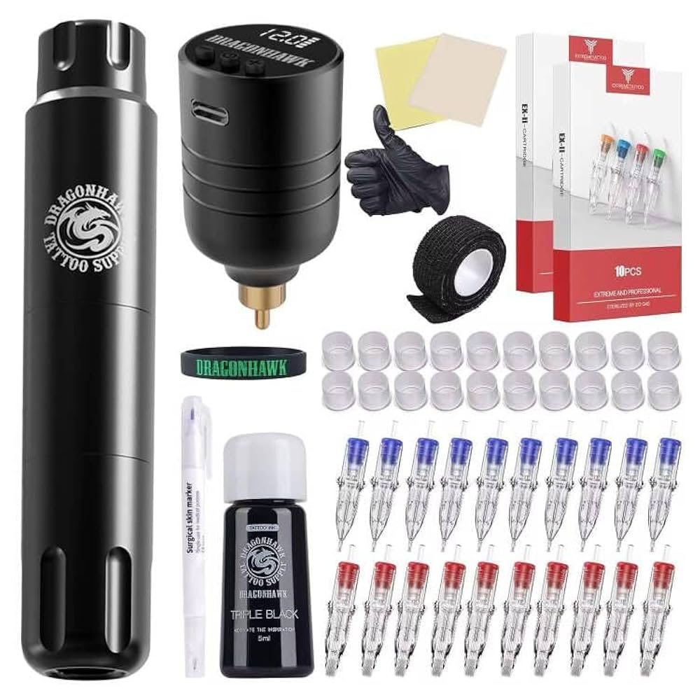 Drago hawk Wireless tattoo machine 刺青 Amazon.com: Dragonhawk Tattoo Gun Kit Wireless Tattoo