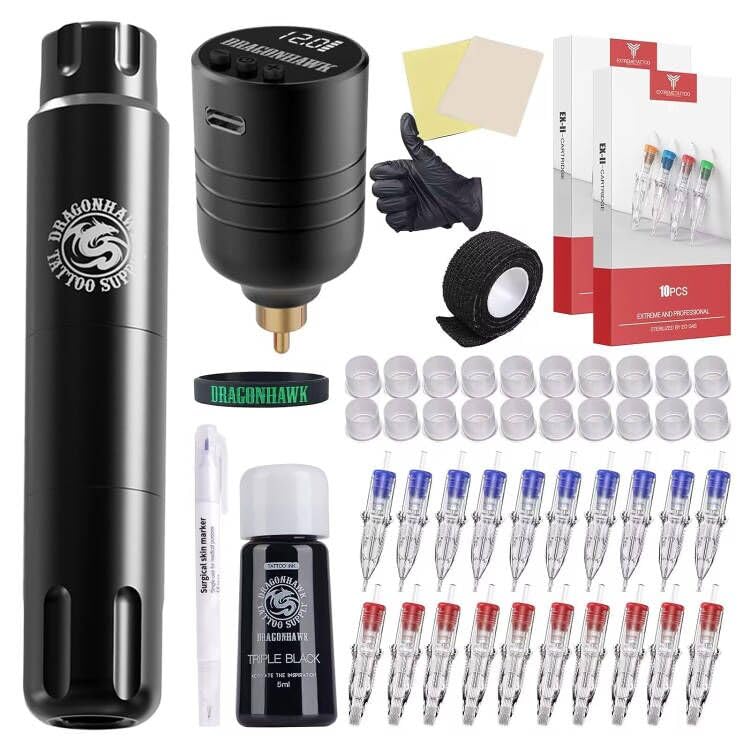 Dragonhawk wireless tattoo kit with beginner-friendly machine