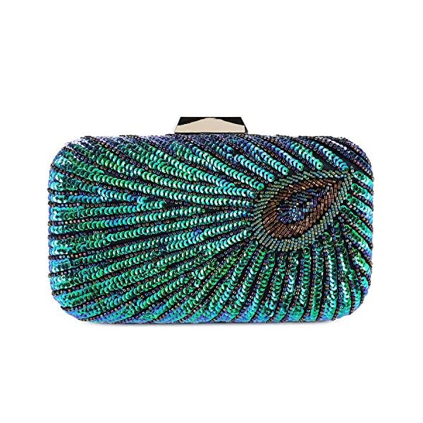 UBORSE Beaded Sequin Peacock Evening Clutch Bags Party Wedding Purse