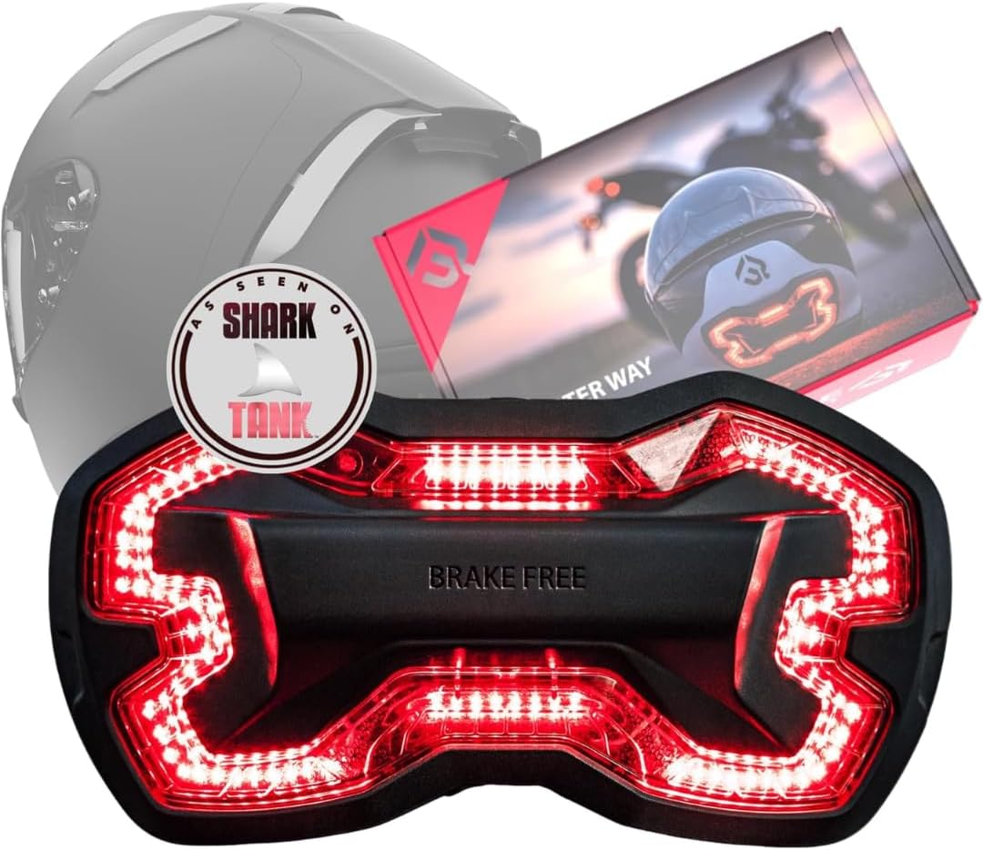 Brake Free Helmet Light - Smart Wireless Motorcycle Lights- Weatherproof LED Motorcycle Helmet Light - Lightweight & Aerodynamic Design - Smart Brake Detection - Single Button Operation - Black