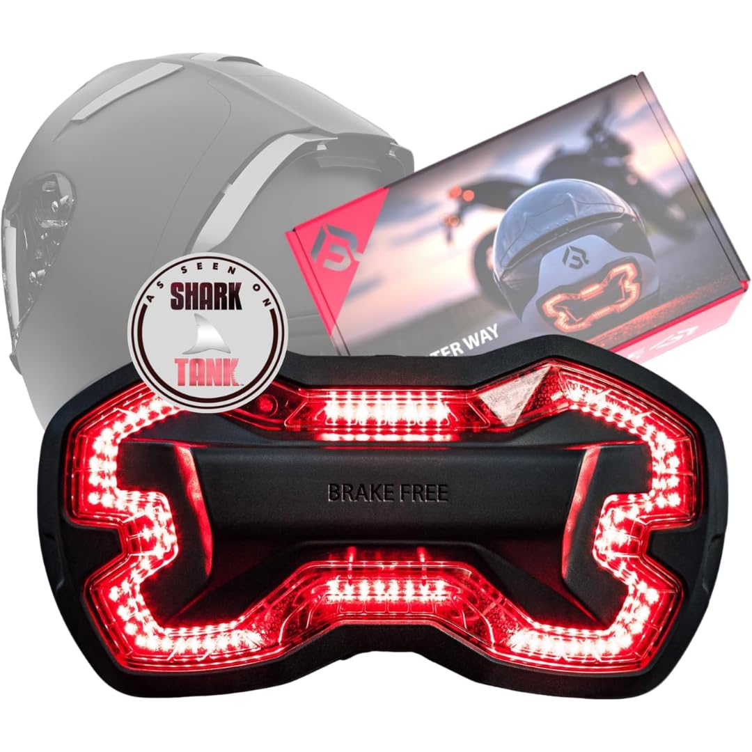 Brake Free Helmet Light - Smart Wireless Motorcycle Lights- Weatherproof LED Motorcycle Helmet Light - Lightweight & Aerodynamic Design - Smart Brake Detection - Single Button Operation - Black