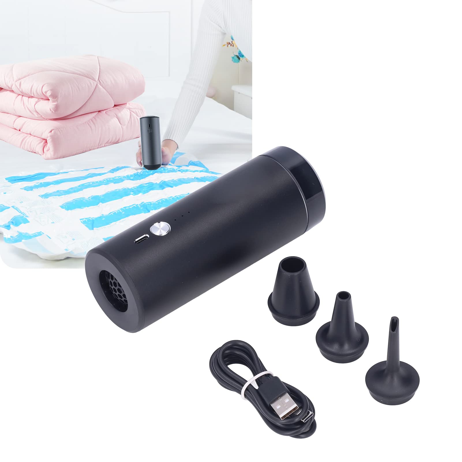 Pompa Ad Aria Elettrica, Pompa per Vuoto Portatile 4000 mAh USB Ricaricabile velocità Regolabile, Pompa di Gonfiaggio Rapida per Materasso Ad Aria, Anello per Nuoto, Borsa per Sottovuoto