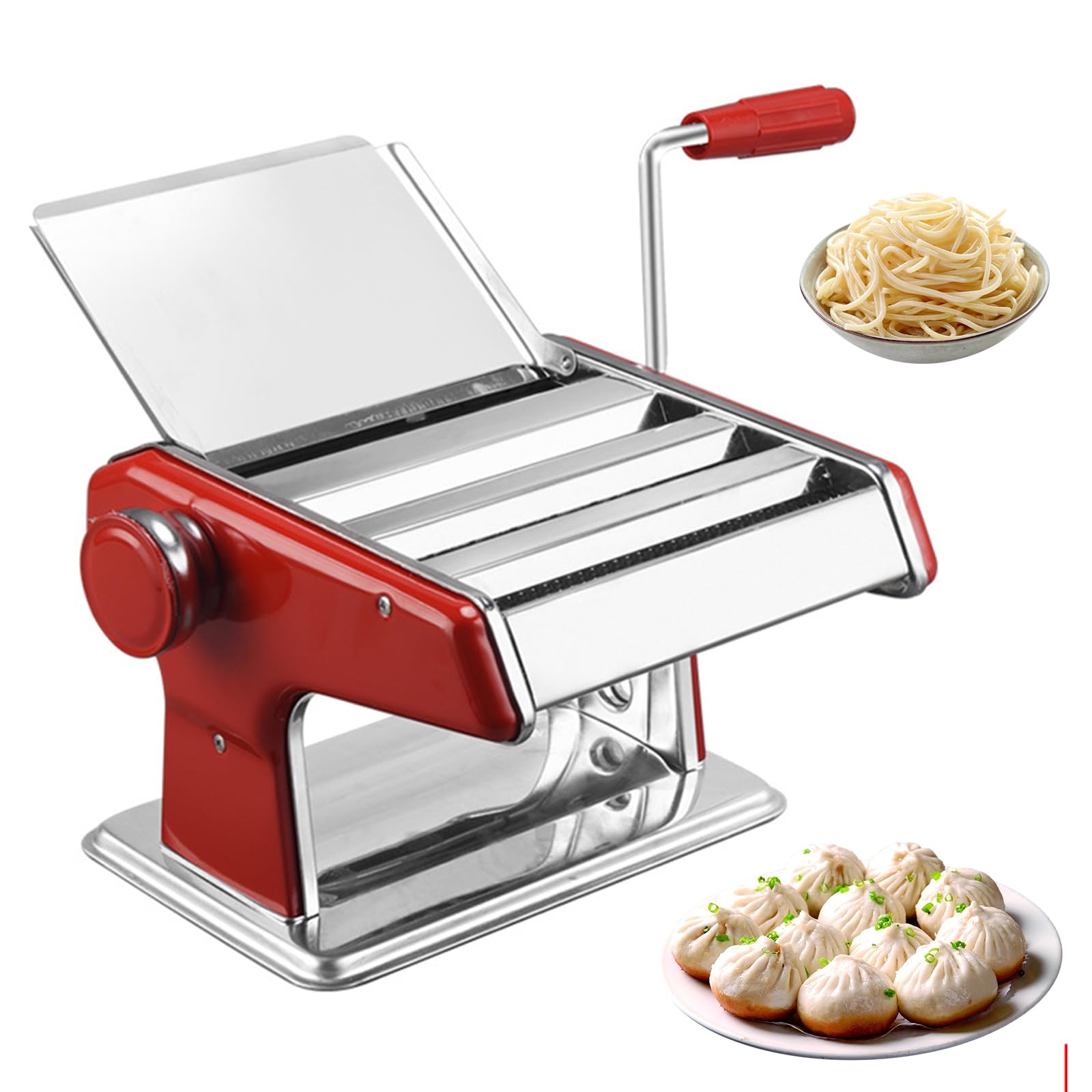 Pasta Maker Manuelle Edelstahlmaschine mit Handkurbel, 3 einstellbare Breiteneinstellungen, einfach zu bedienende Nudelpresse für runde und dünne Nudeln, langlebiges Design