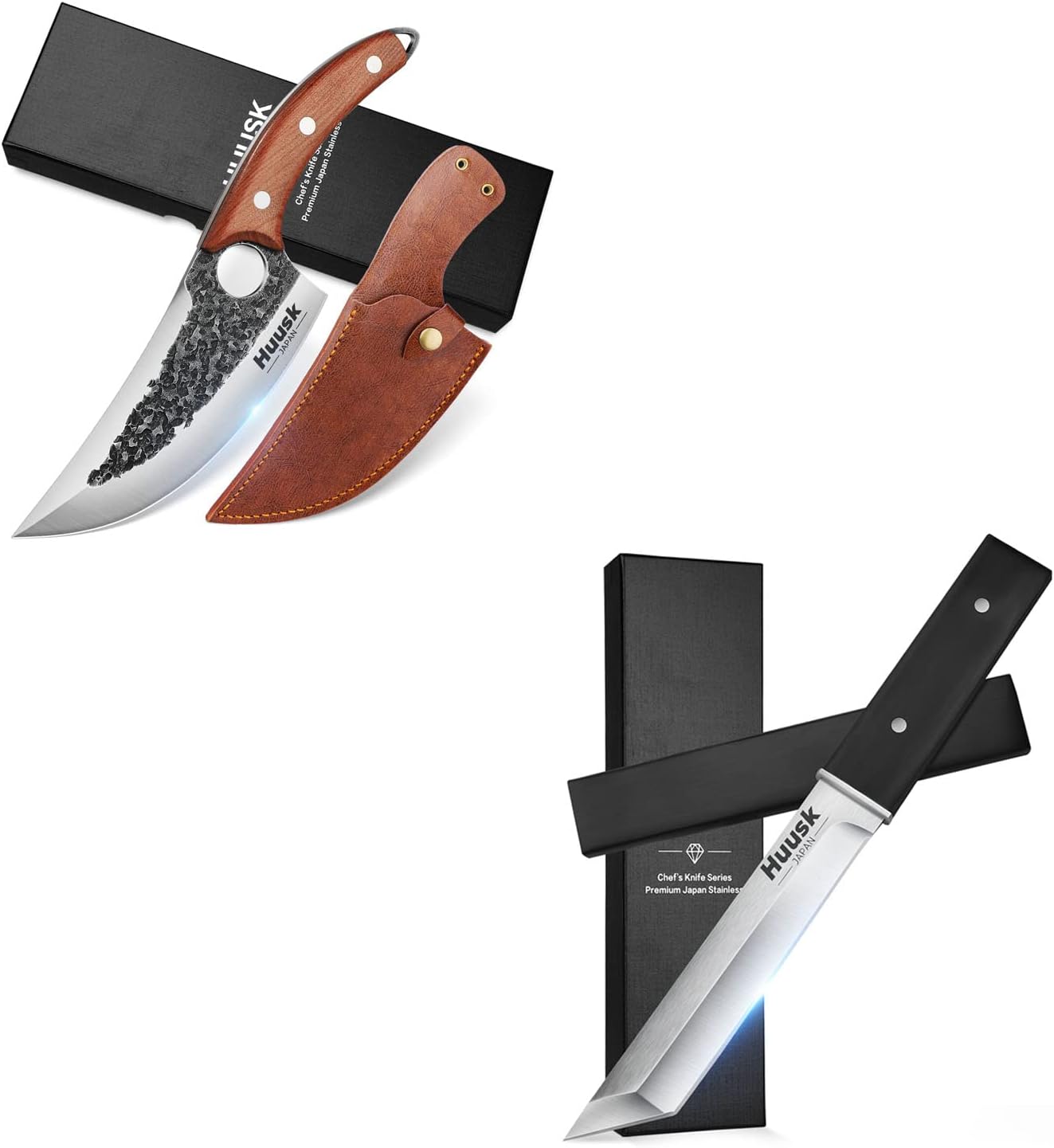 Huusk Upgraded Chef Knives Bundle with Classic Fruit Knife Outdoor Camping Cooking