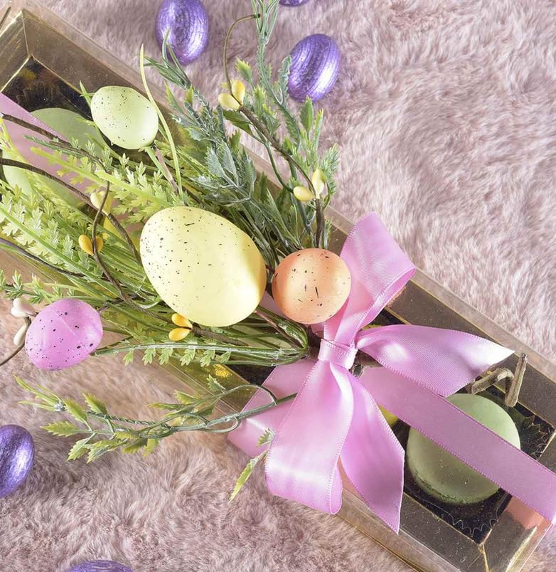 Gruppo Maruccia - Rametti Pasquali con Foglie e Uova - Fiori Artificiali per Composizioni, Decorazioni e Ghirlande Fai da Te - 10 Pezzi