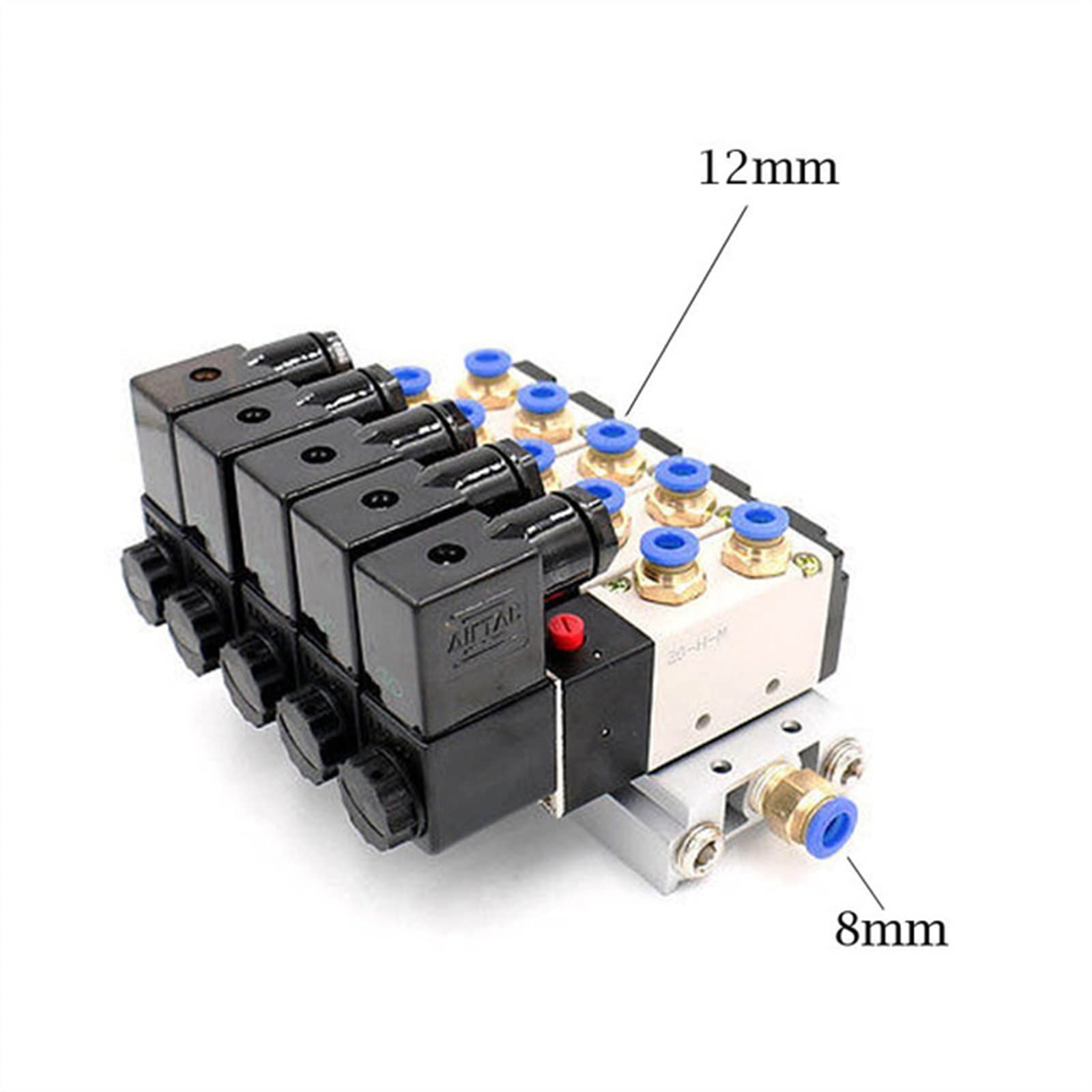 Bloque de electroválvula neumática 4V210-08, 12/24 V CC, 110/220 V CA, opción múltiple, con silenciador, Base de Montaje, colector, 2/3/4/6 vías, 1 Unidad(5 Row 12mm Fitting,DC24V)