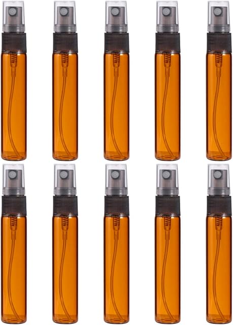 FRCOLOR Amber Glass Spray Bottle,10pcs Refillable Mini Clear Empty Spray Bottle Small Fine Mist Spray Bottles for Essential Oils,Cleaning Products, Aromatherapy(10ml)