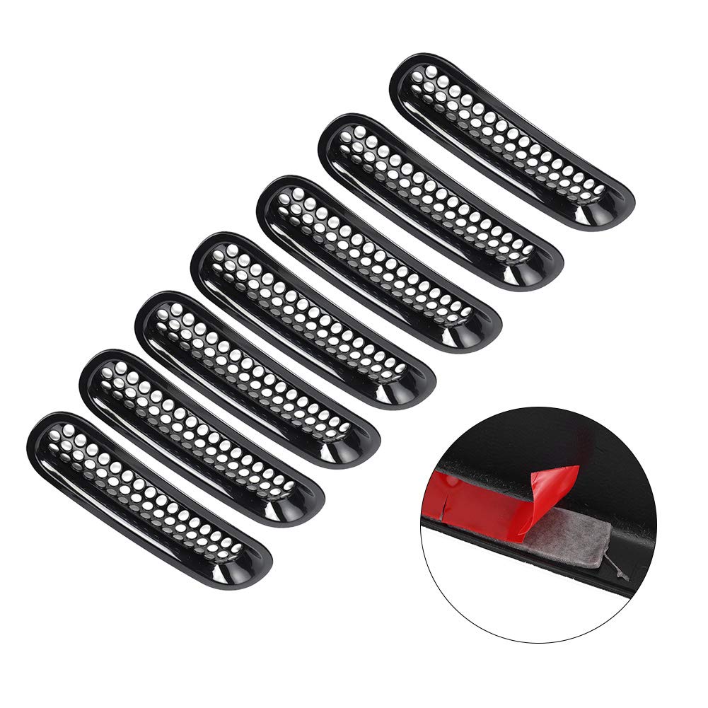 Reja, Qiilu Grille, 7 piezas de rejilla de malla de parachoques delantero negro para Wrangler JK 2007-2017